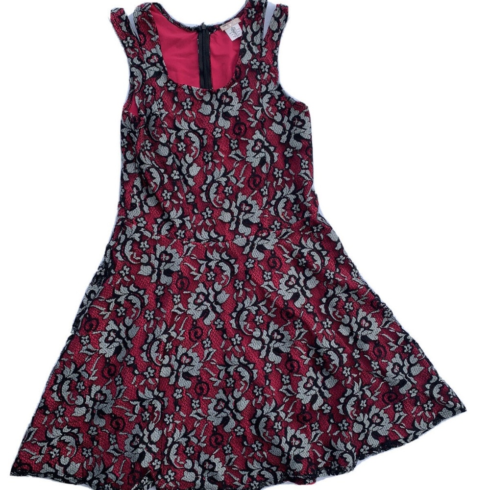 New COUTURE Girls Formal Lace Dress Size XL 14/16 Pink Black Lace